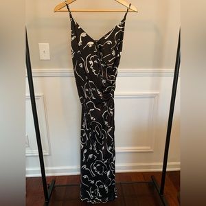 En Saison Black and White Abstract Face Print Cami Maxi Dress Size S